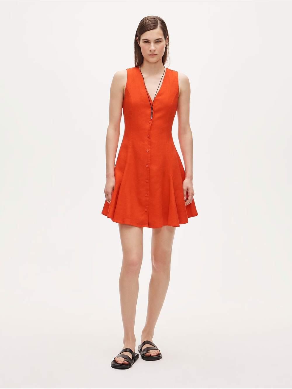 J. Crew Petite Sleeveless Linen V-Neck Red Button-Front Fit & Flare Dress